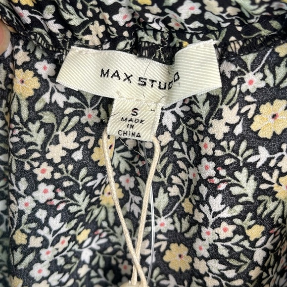Max Studio NWT Misty Daisy Print Ruffle Ruched Midi Skirt Black Yellow Size S - Picture 9 of 13